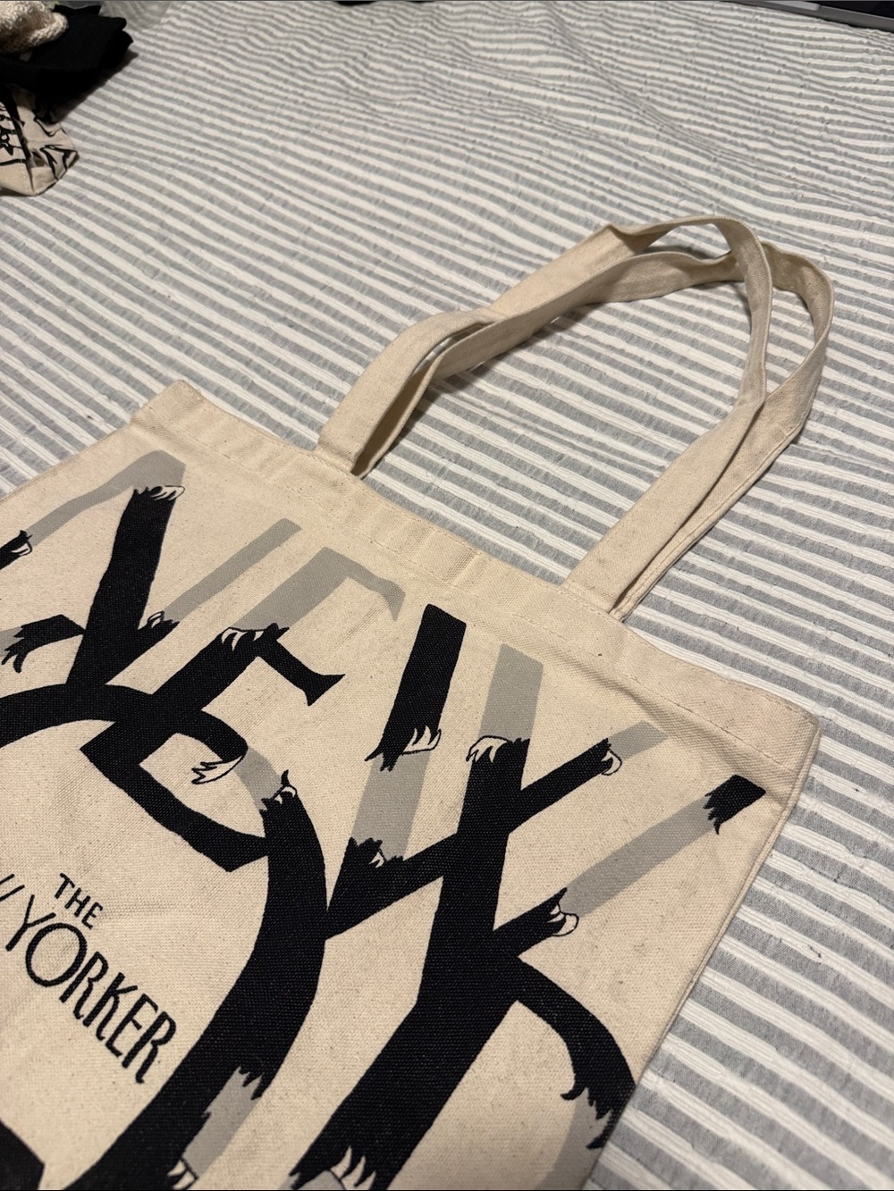 New Yorker Beige Canvas Tote with Black Monster Graphic - Good Condition - Picture 4 of 5